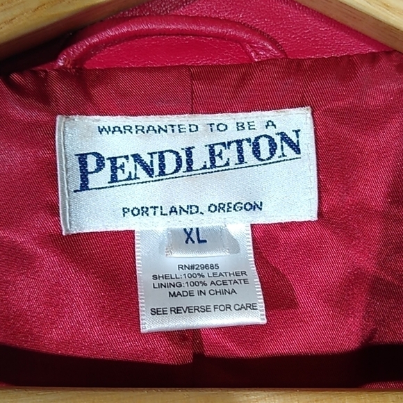 Pendleton Red Leather Button Front Coat XL - Picture 3 of 5